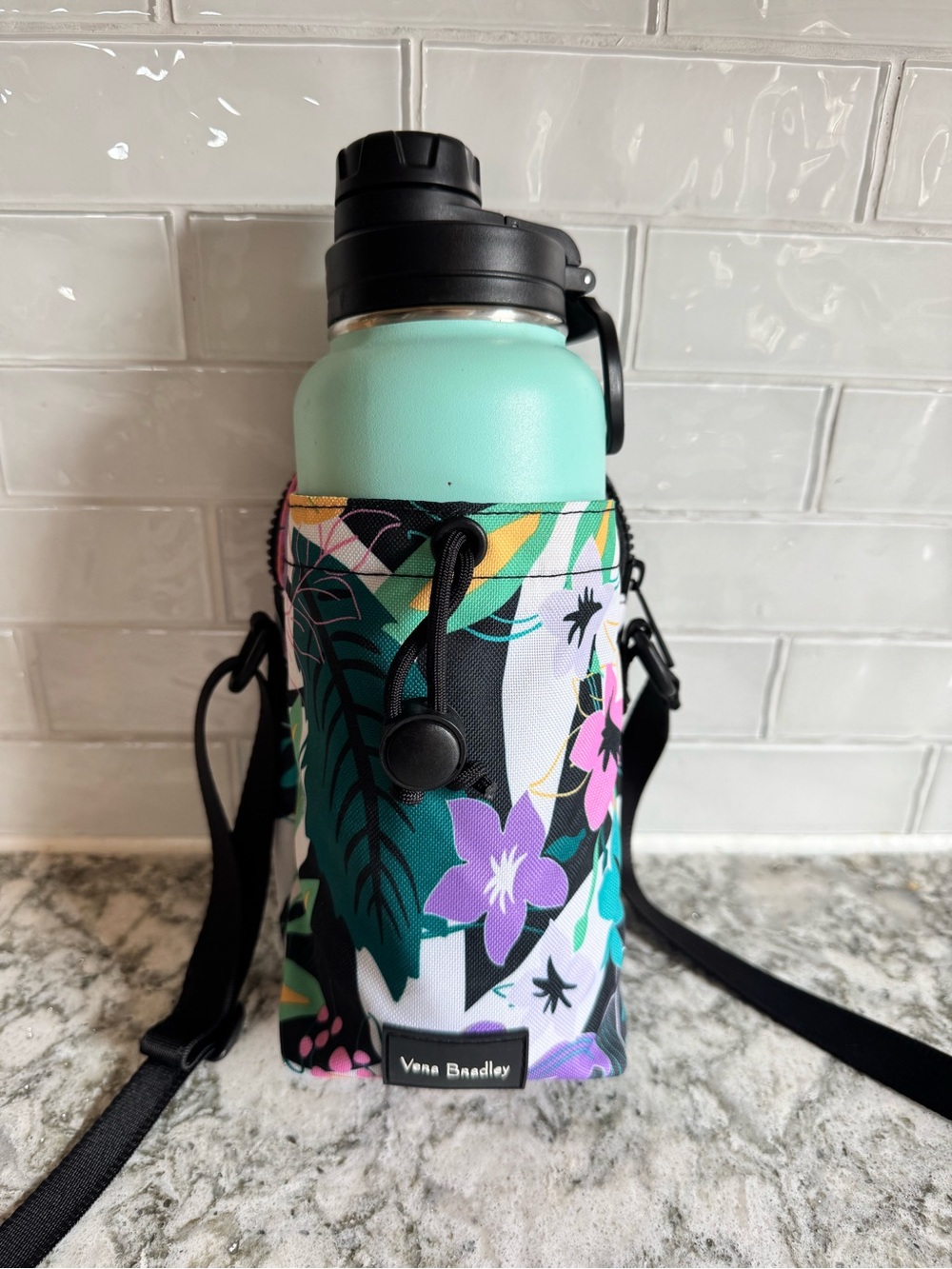 Vera Bradley Floral Crossbody Bottle Carrier, Purple, Teal and Black